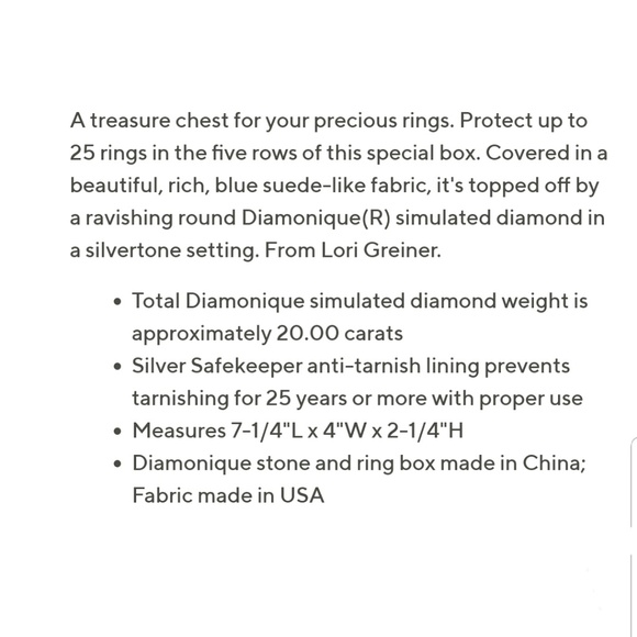 Lori Greiner Jewelry Diamonique Silver Safekeeper Ring Box Lori